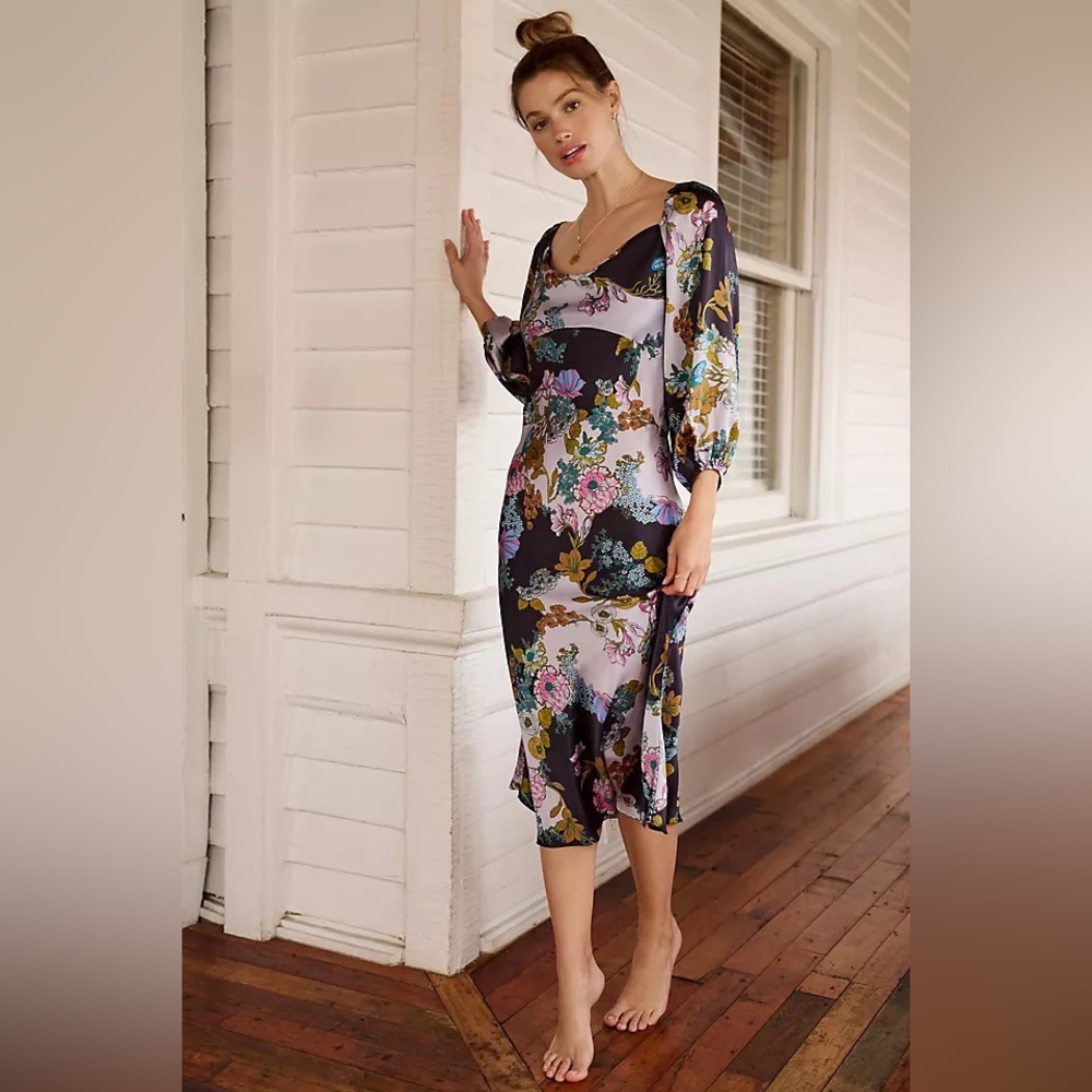 Anthropologie Silk Floral Midi Dress